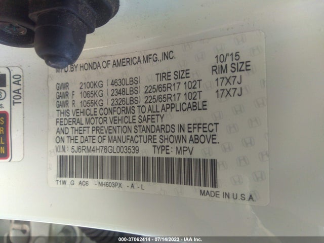 Honda Cr-v Ex-l 2016 5J6RM4H76GL003539 Image 9
