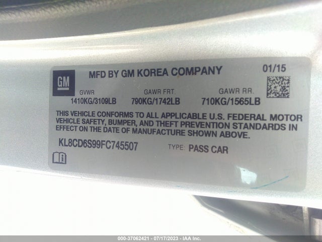 Chevrolet Spark Lt 2015 KL8CD6S99FC745507 Image 9