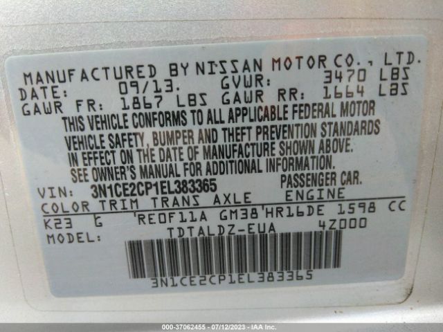 3N1CE2CP1EL383365 Nissan Versa Note Sv