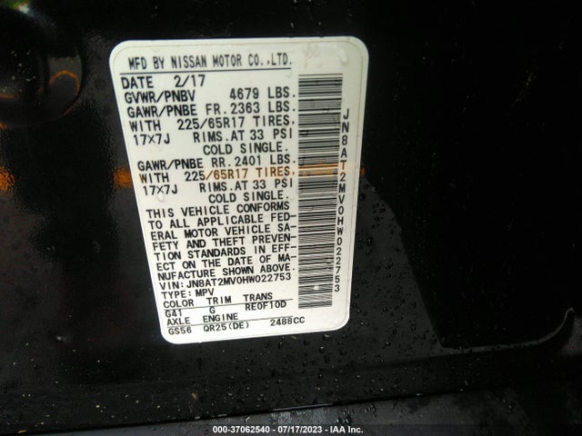 Nissan ROGUE SV 2017 JN8AT2MV0HW022753 Image 9