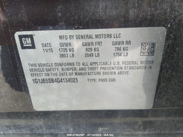 Chevrolet SONIC LTZ 2016 1G1JE5SB4G4134023 Image 9