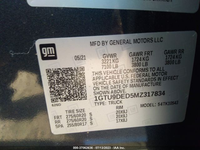 1GTU9DED5MZ317834 GMC Sierra 1500 Slt