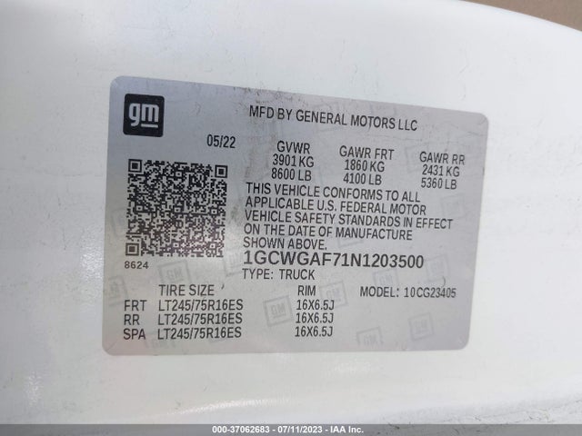 Chevrolet EXPRESS CARGO VAN 2022 1GCWGAF71N1203500 Image 9