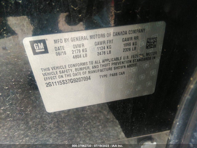 Chevrolet IMPALA LT 2016 2G1115S37G9207094 Image 9
