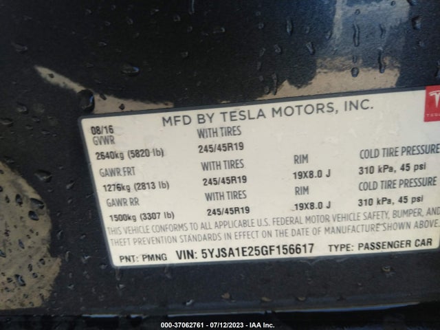 Tesla Model S 90d/70d/75d/60d/85d 2016 5YJSA1E25GF156617 Image 17