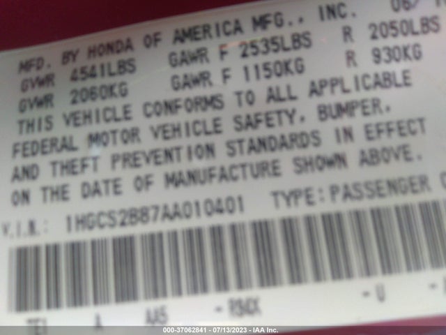 2010 HONDA ACCORD CPE EX-L VIN: 1HGCS2B87AA010401