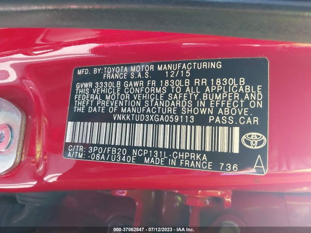 2016 Toyota Yaris, VIN: VNKKTUD3XGA059113