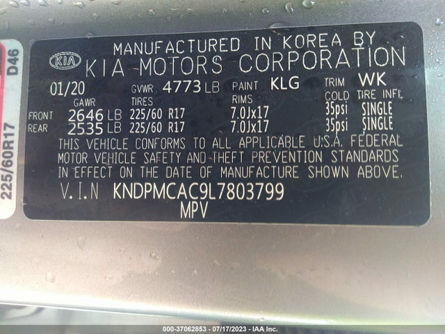 2020 KIA SPORTAGE LX VIN: KNDPMCAC9L7803799