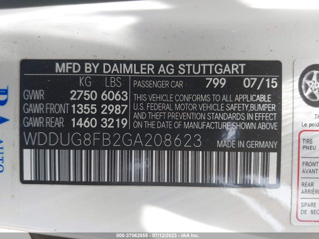 2016 MERCEDES-BENZ S-CLASS S 550 VIN: WDDUG8FB2GA208623