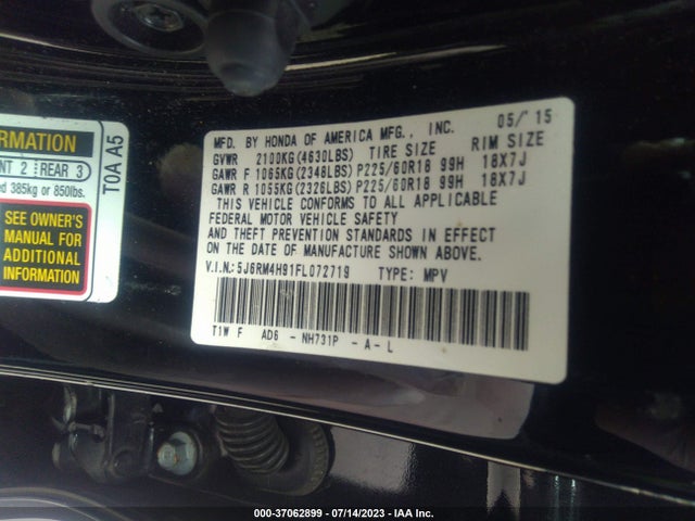 Honda Cr-v Touring 2015 5J6RM4H91FL072719 Image 9
