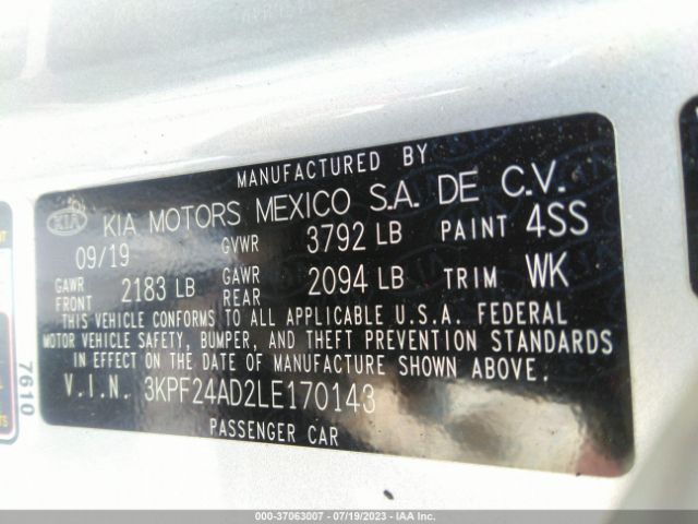 3KPF24AD2LE170143 KIA Forte Lxs
