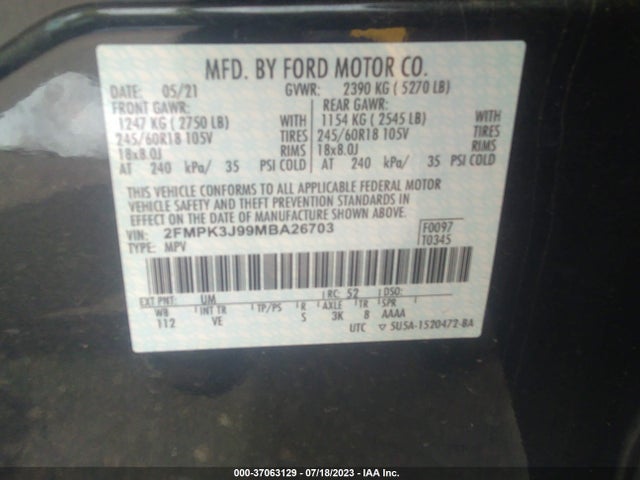 Ford Edge Sel/st-line 2021 2FMPK3J99MBA26703 Image 15