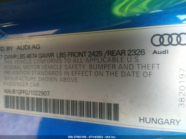 WAUB1GFF0J1022907 Audi S3 Premium Plus
