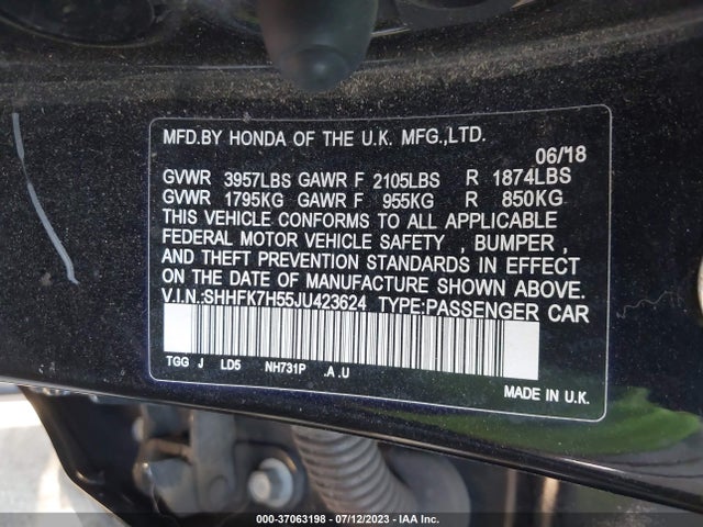 Honda Civic Hatchback Ex 2018 SHHFK7H55JU423624 Image 9