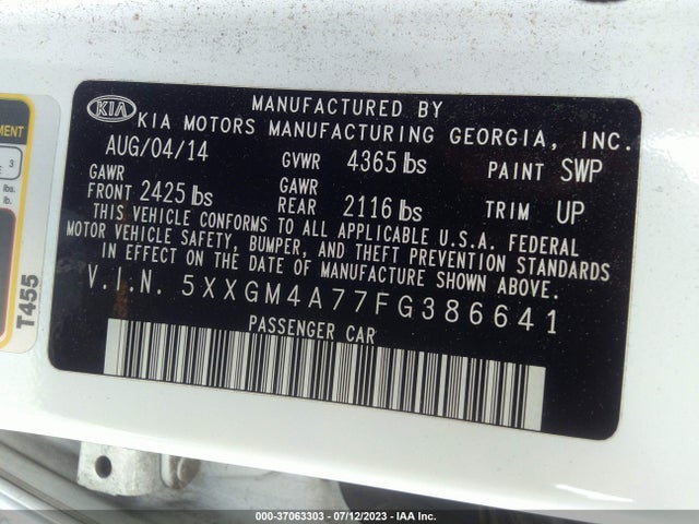 KIA Optima Lx 2015 5XXGM4A77FG386641 Image 9