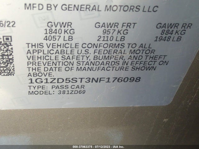 Chevrolet MALIBU LT 2022 1G1ZD5ST3NF176098 Image 9