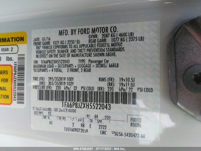 2017 Ford Mustang, VIN: 1FA6P8JZXH5522043