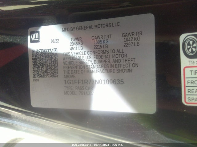 2022 CHEVROLET CAMARO 1SS VIN: 1G1FF1R77N0109635