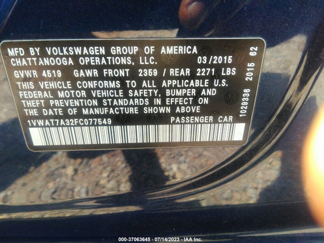 1VWAT7A32FC077549 Volkswagen Passat 1.8t S