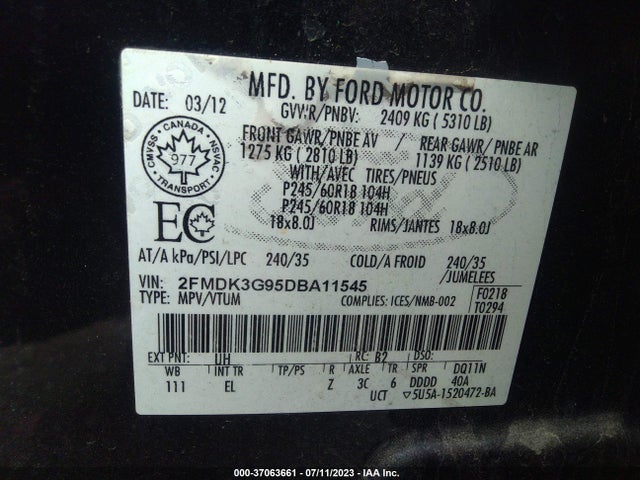 2013 FORD EDGE SE VIN: 2FMDK3G95DBA11545