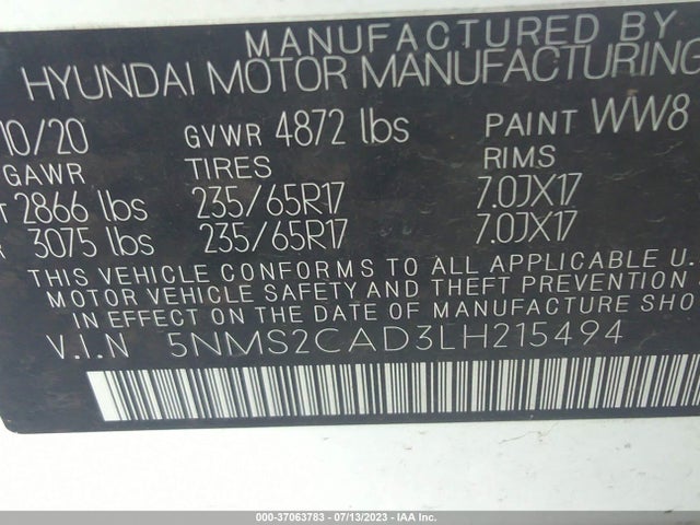 Hyundai Santa Fe Se 2020 5NMS2CAD3LH215494 Image 15