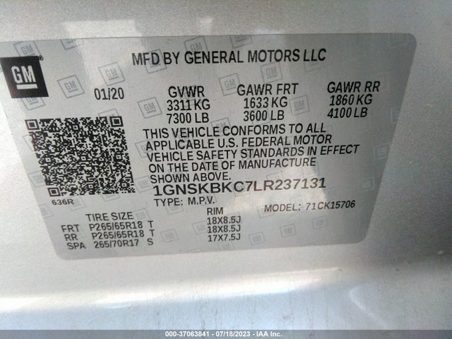 Chevrolet Tahoe Lt 2020 1GNSKBKC7LR237131 Image 9