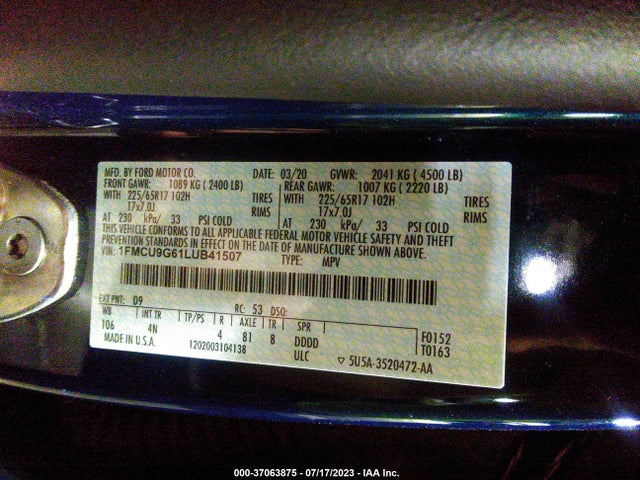 Ford ESCAPE SE 2020 1FMCU9G61LUB41507 Image 15