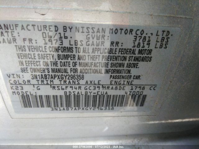 3N1AB7APXGY296358 Nissan SENTRA S