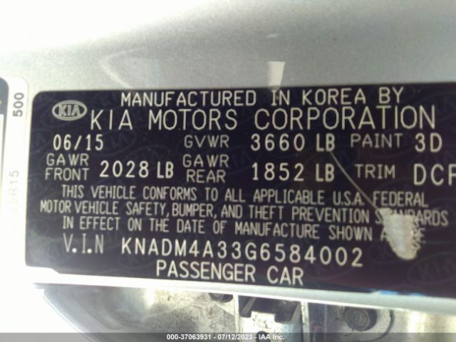 KNADM4A33G6584002 KIA RIO LX