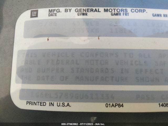 1986 CADILLAC ELDORADO VIN: 1G6EL5789GU611334