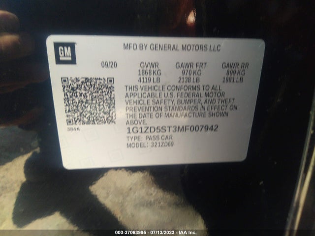 Chevrolet MALIBU LT 2021 1G1ZD5ST3MF007942 Image 9