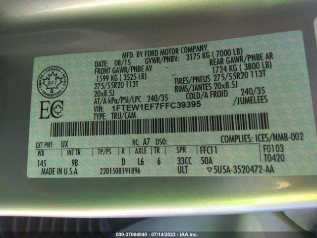 1FTEW1EF7FFC39395 Ford F-150 Xlt/xl/lariat/platinum