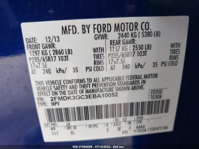2FMDK3GC3EBA10052 Ford EDGE SE