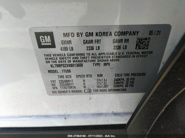Chevrolet Trailblazer Lt 2022 KL79MPS2XNB013608 Image 9