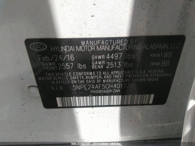 Hyundai Sonata 2.4l Se 2016 5NPE24AF5GH401731 Image 10