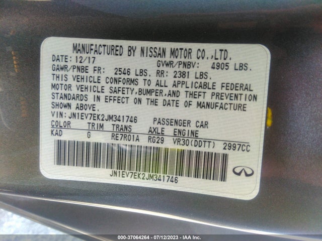 JN1EV7EK2JM341746 Infiniti Q60 3.0t Luxe