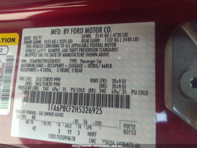 1FA6P8CF2H5326925 Ford MUSTANG GT