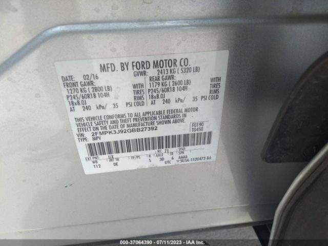 2FMPK3J92GBB27392 Ford EDGE SEL