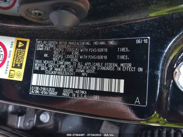 Toyota Highlander Xle V6 2016 5TDJKRFH0GS304341 Image 9