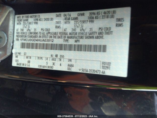 1FMCU0GD4HUA03512 Ford ESCAPE SE