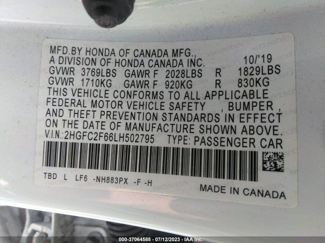 Honda Civic Sedan Lx 2020 2HGFC2F66LH502795 Image 9