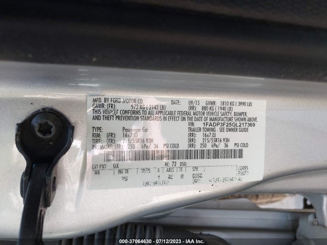 2016 FORD FOCUS SE VIN: 1FADP3F25GL217369
