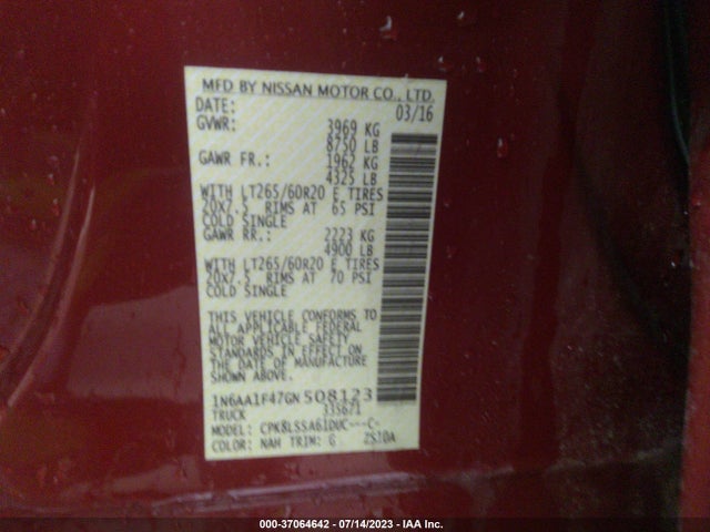 Nissan Titan Xd Sv 2016 1N6AA1F47GN508123 Image 16