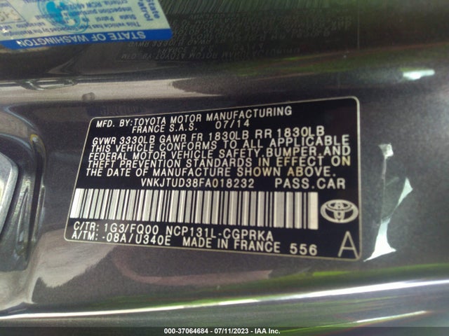 Toyota Yaris L/le 2015 VNKJTUD38FA018232 Image 10