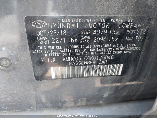 2019 HYUNDAI IONIQ HYBRID LIMITED VIN: KMHC05LC0KU125846