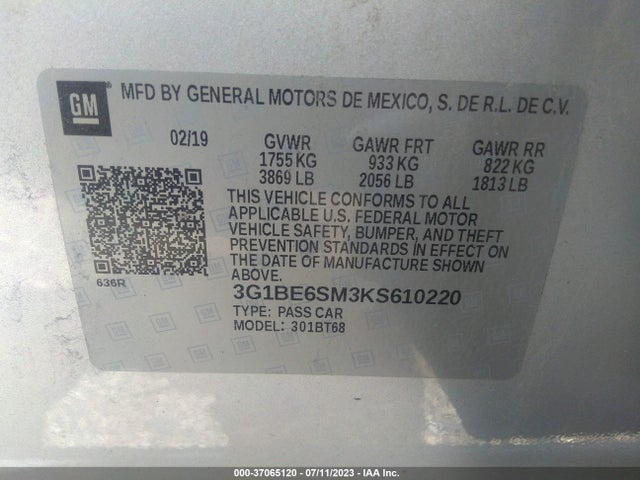 Chevrolet CRUZE LT 2019 3G1BE6SM3KS610220 Image 9