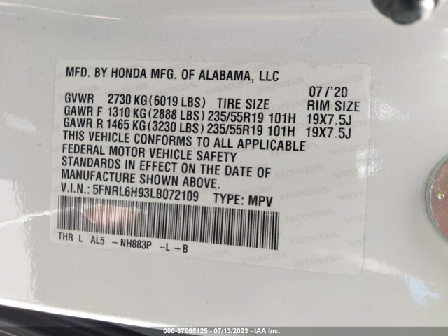 Honda Odyssey Elite 2020 5FNRL6H93LB072109 Image 9