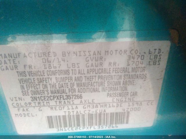 3N1CE2CPXFL357266 Nissan Versa Note S Plus