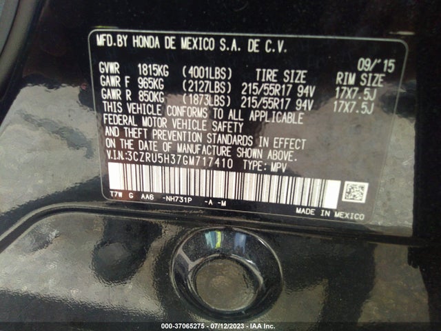 Honda HR-V LX 2016 3CZRU5H37GM717410 Image 9