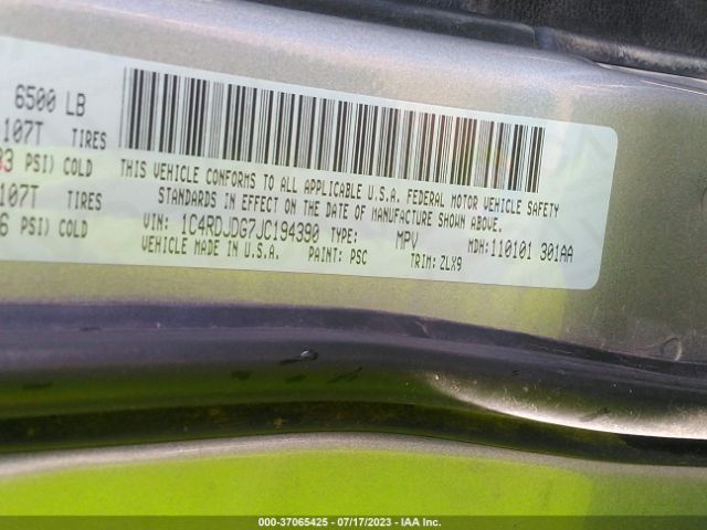 1C4RDJDG7JC194390 Dodge DURANGO GT
